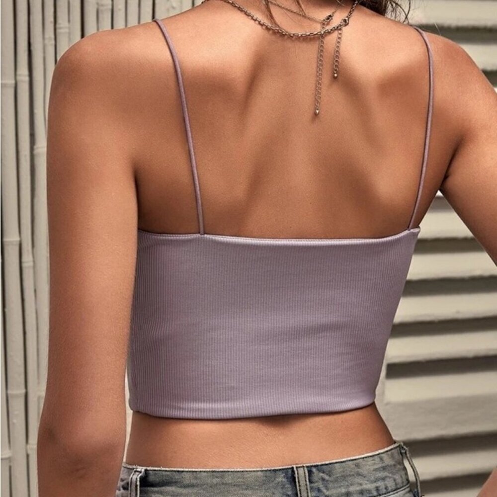 Lavender Ribbed Spaghetti Strap Crop Top - Picture 2 of 8